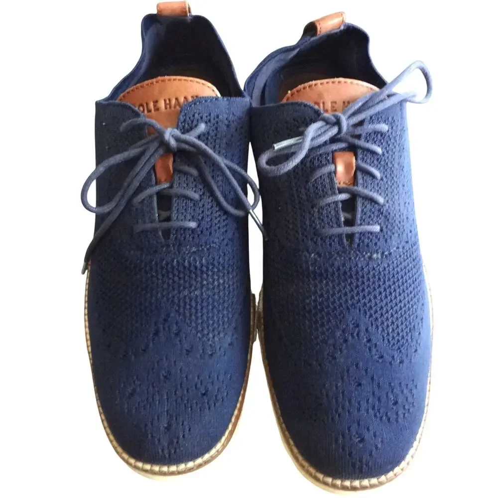 Cole Haan Navy Blue Zerogrand Stichlite Wingtip Oxford Knit Shoe Sneaker Men 9.5